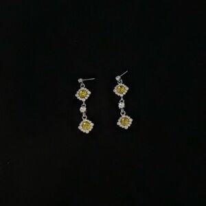 Aura Citrine and CZ yellow crystal flower drop earrings